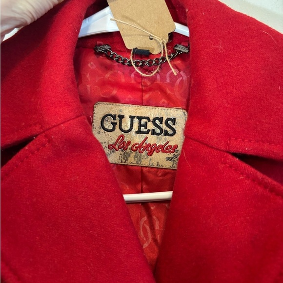 Vintage Y2K GUESS Preppy Pea Coat Women's Cherry Red Wool Jacket - Size Small - Picture 14 of 14